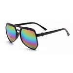 Black Oversized Pilot Rider Aviator Rainbow Mirror Polarized Lens Sunglasses